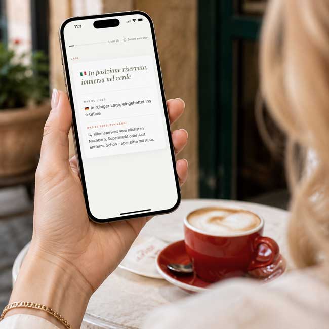 Maklersprache verstehen. Web-App Mockup. Ki-generiert